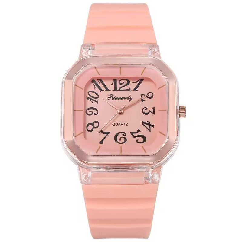 Simple Casual Men's Silicone Watch Square Number