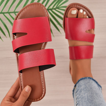 Casual Summer One-line Flat Plus Size Women's Slippers
