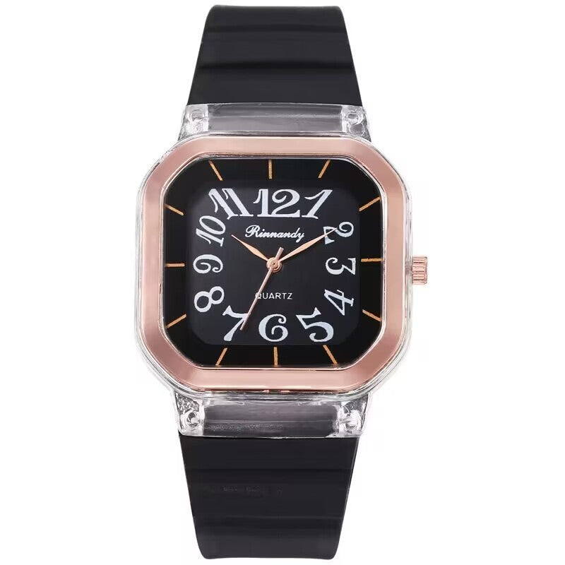 Simple Casual Men's Silicone Watch Square Number