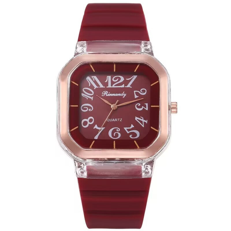 Simple Casual Men's Silicone Watch Square Number