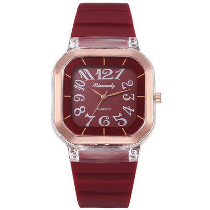 Simple Casual Men's Silicone Watch Square Number