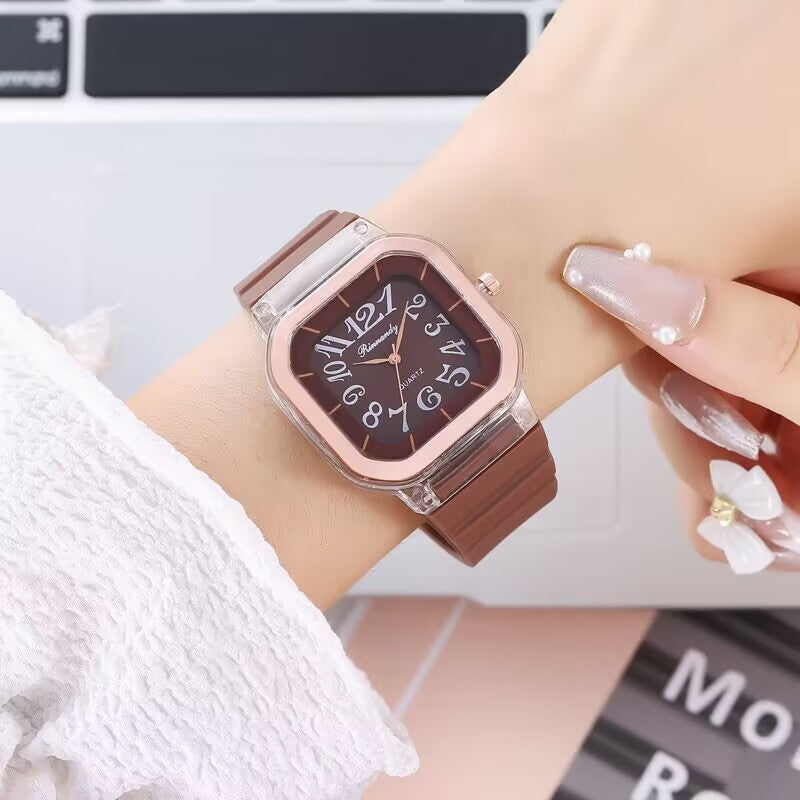Simple Casual Men's Silicone Watch Square Number