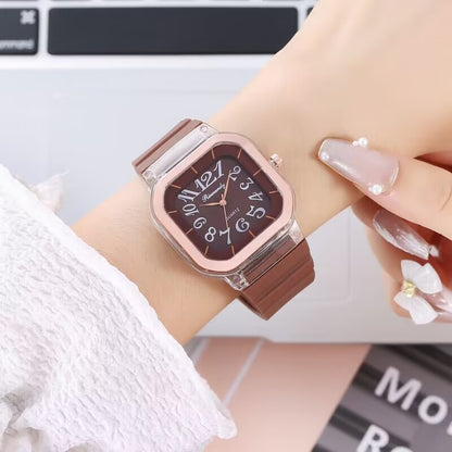 Simple Casual Men's Silicone Watch Square Number