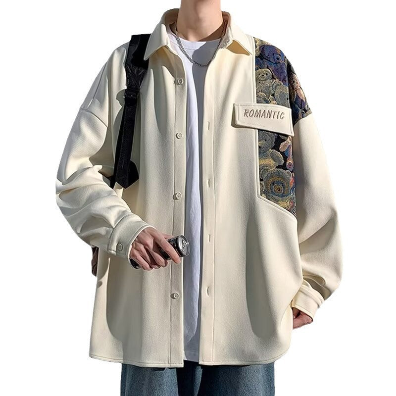 Casual Long Sleeve Lapel Work Clothes Shirt Men's Coat