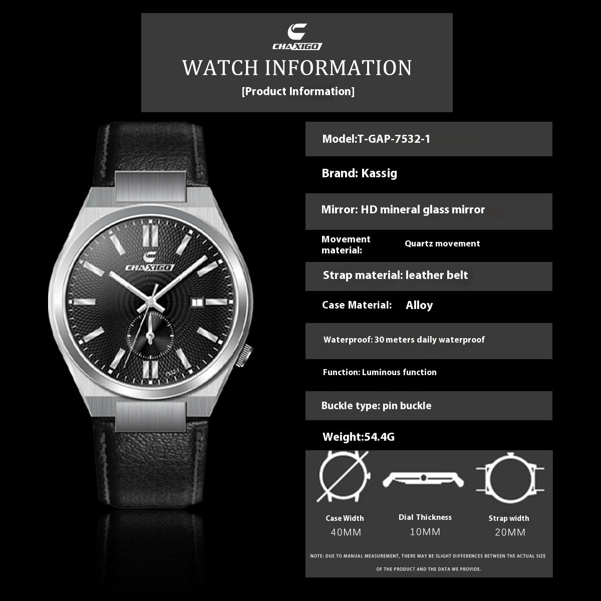 Stainless Steel Quartz Watch Waterproof Calendar Luminous Men