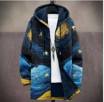 Digital Printed Hat Cardigan Men's Mid-length Trench Coat