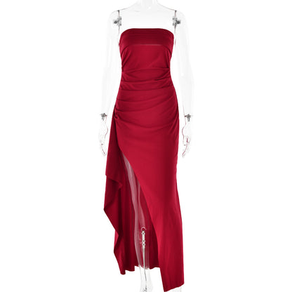 Evening Gown Women's One Neck Strapless Dress Fashionable And Sexy Backless High Slit Long Dress
