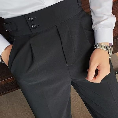 Autumn Retro High Waist Business Pure Color Straight Casual Trousers