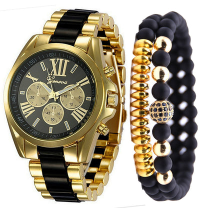 Fashion Simple Fake Three-eye Steel Belt Quartz Watch