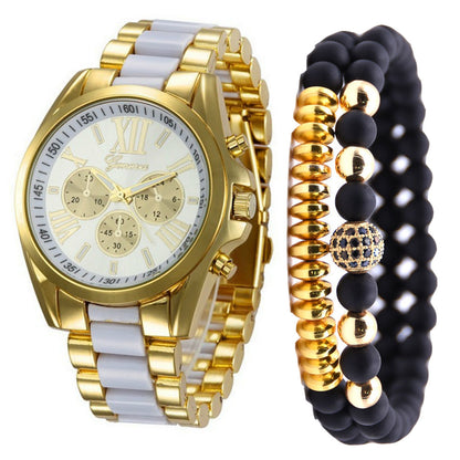 Fashion Simple Fake Three-eye Steel Belt Quartz Watch
