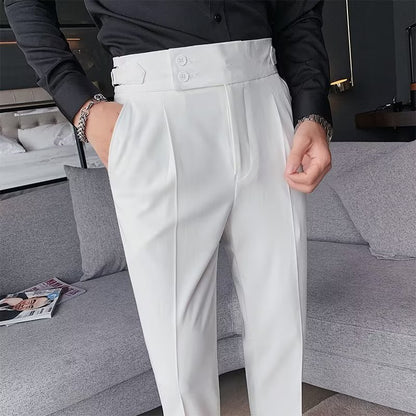 Autumn Retro High Waist Business Pure Color Straight Casual Trousers