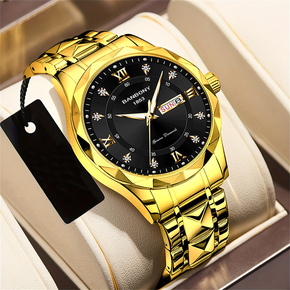 Men's English Calendar Diamond Case Rope Luminous Waterproof Watch