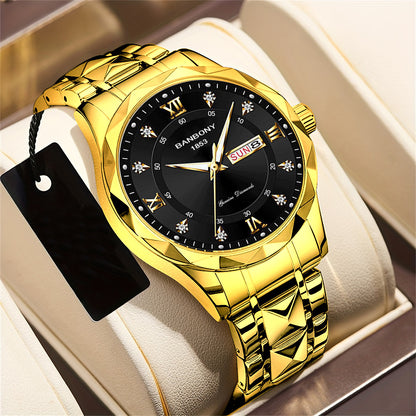 Men's English Calendar Diamond Case Rope Luminous Waterproof Watch