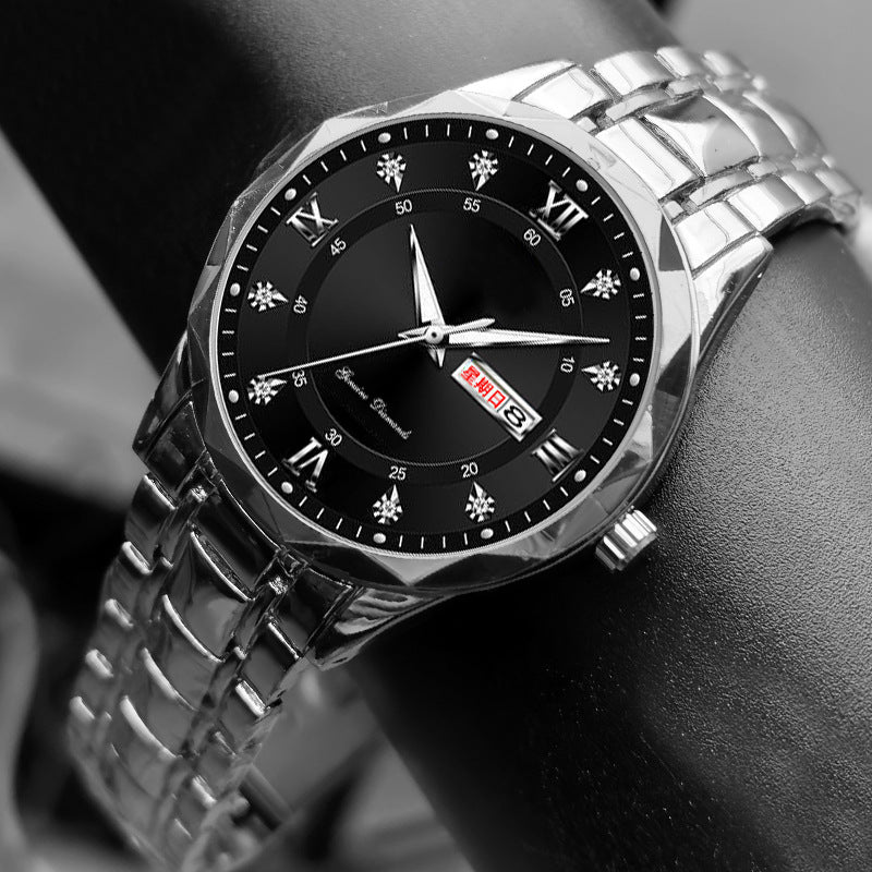 Men's English Calendar Diamond Case Rope Luminous Waterproof Watch