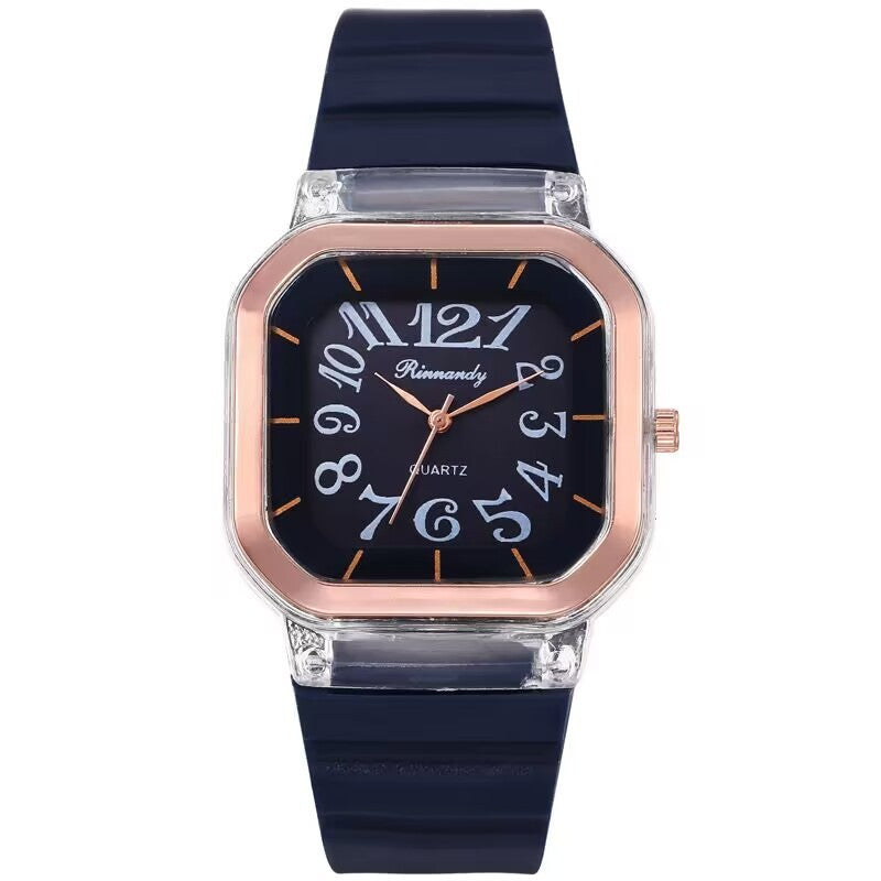 Simple Casual Men's Silicone Watch Square Number