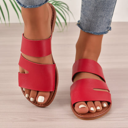 Casual Summer One-line Flat Plus Size Women's Slippers
