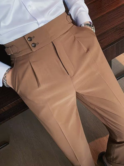 Autumn Retro High Waist Business Pure Color Straight Casual Trousers